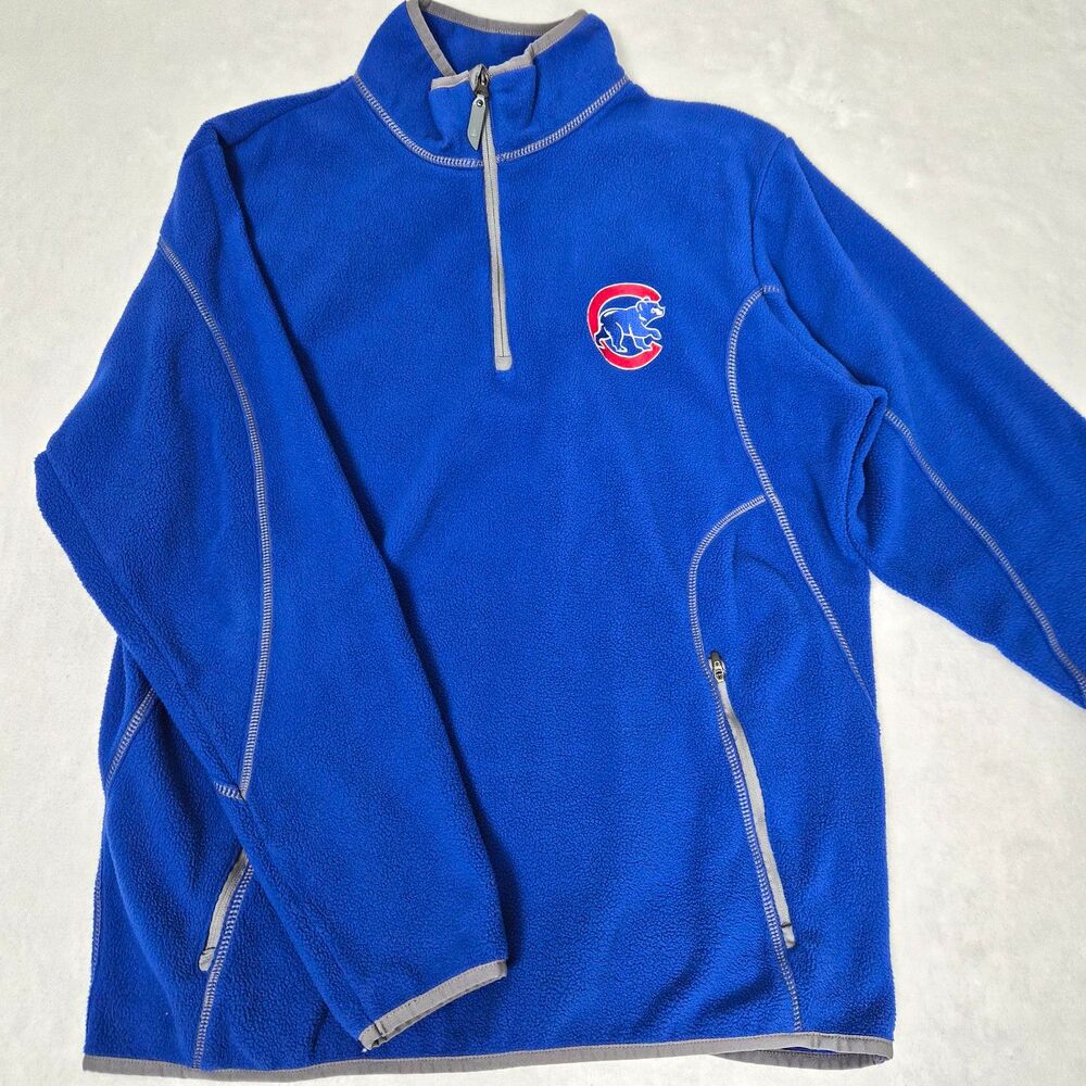 Antigua Chicago Cubs Fleece Pullover Jacket Mens Large Blue MLB 1/4 Zip Gorpcore